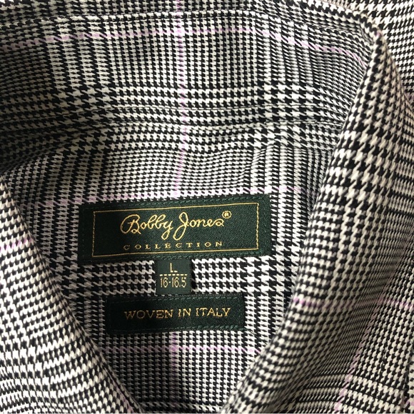 Bobby Jones grey plaid button front shirt size L Business casual EUC - Picture 2 of 5